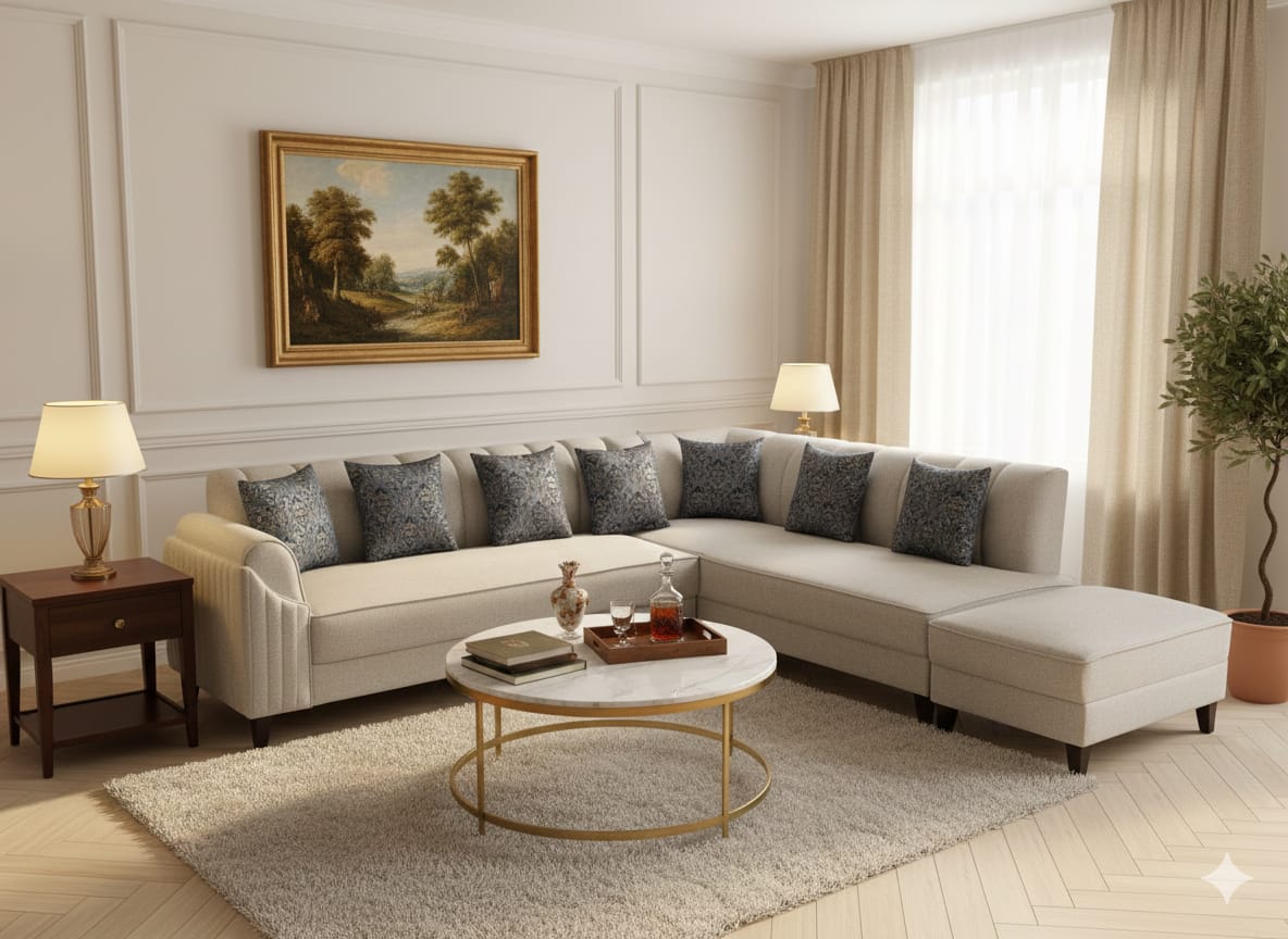 Simple L Shape Sofa (Brown)